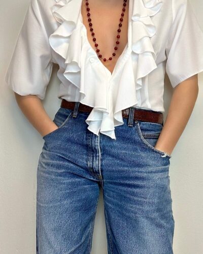 Boho blouse with cascade collar