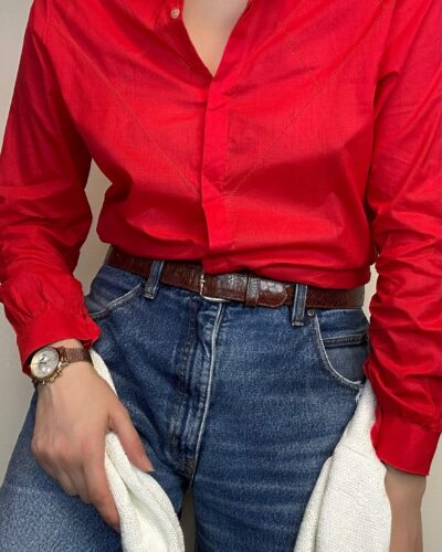Italian red thin cotton classic blouse/shirt