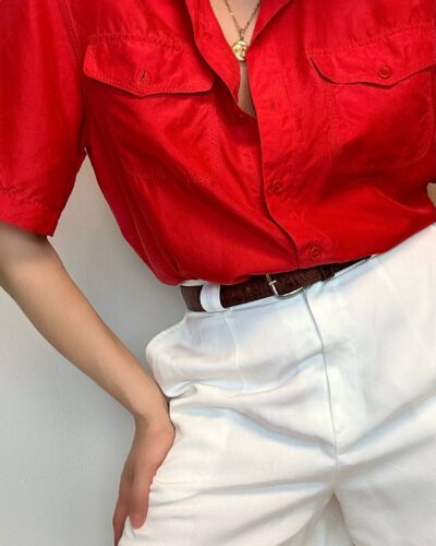 Silk tomato red unisex summer shirt