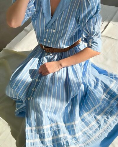 Rare dreamy cottage striped dress with puff sleeves