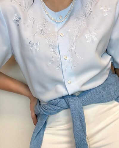 Sky blue blouse with romantic embroidery
