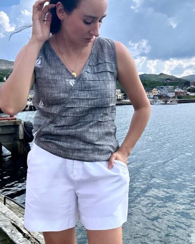 Linen grey summer top with a boat pattern