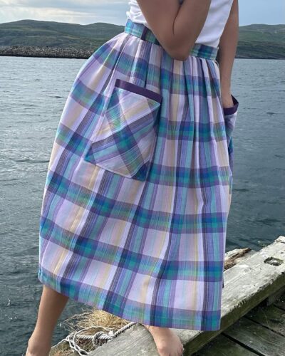 Cottage check summer skirt with big pockets