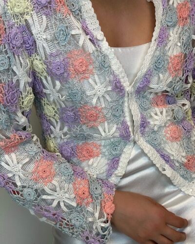 Crochet cotton summer cardigan in pastel tones