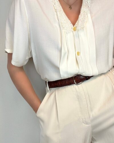 Soft beige blouse with embroidered collar