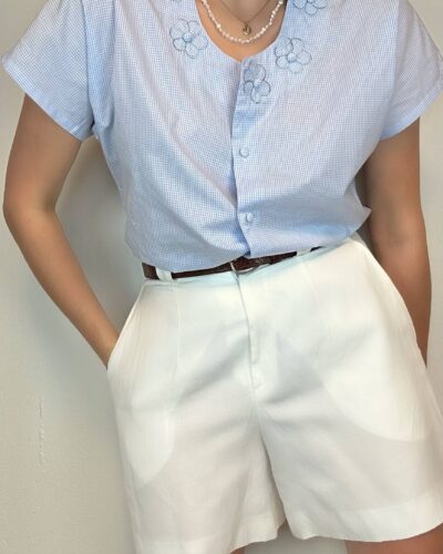 Baby blue gingham summer blouse