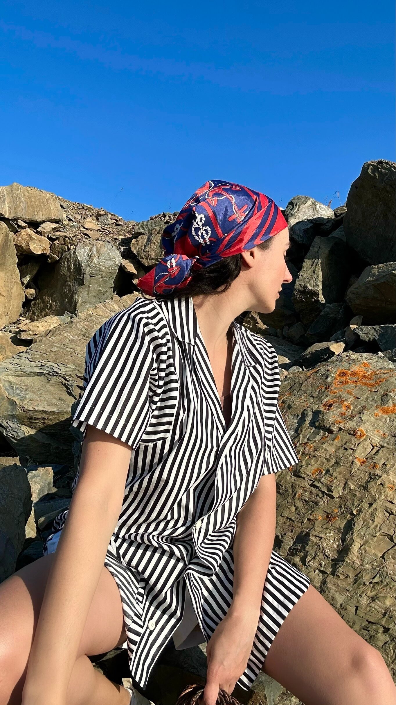 Striped long summer blouse