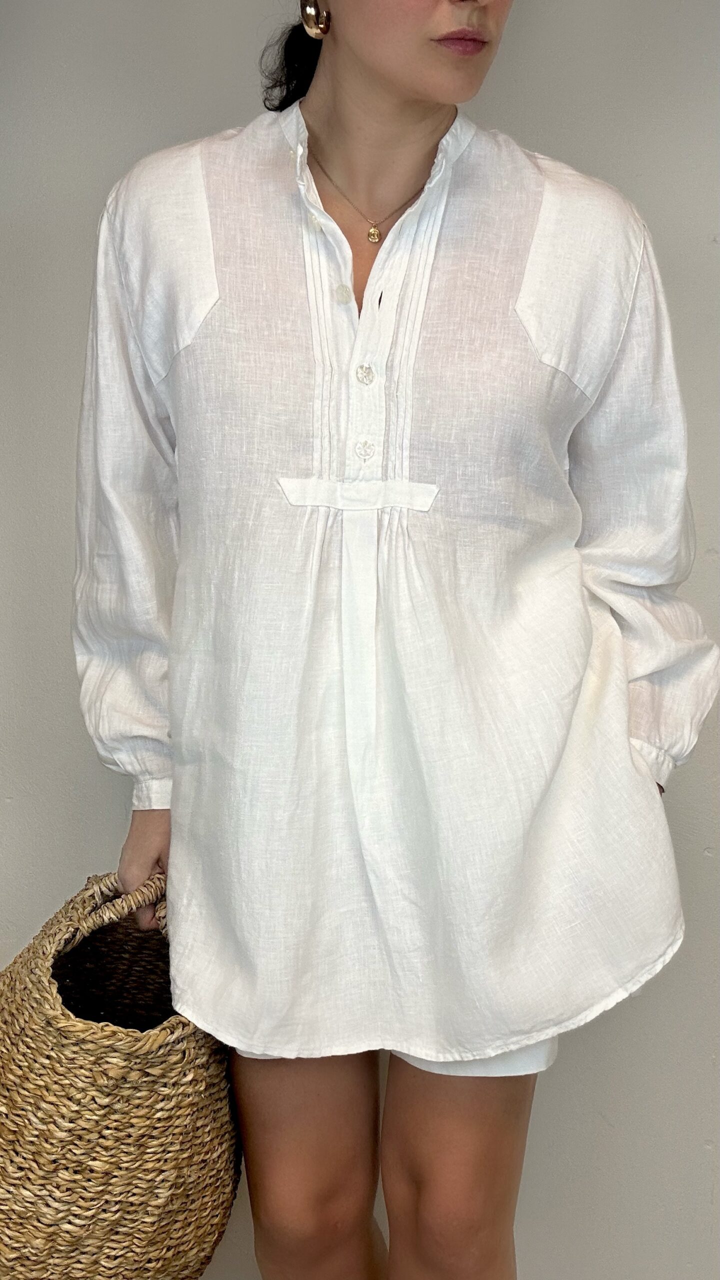 Linen white cottage summer blouse
