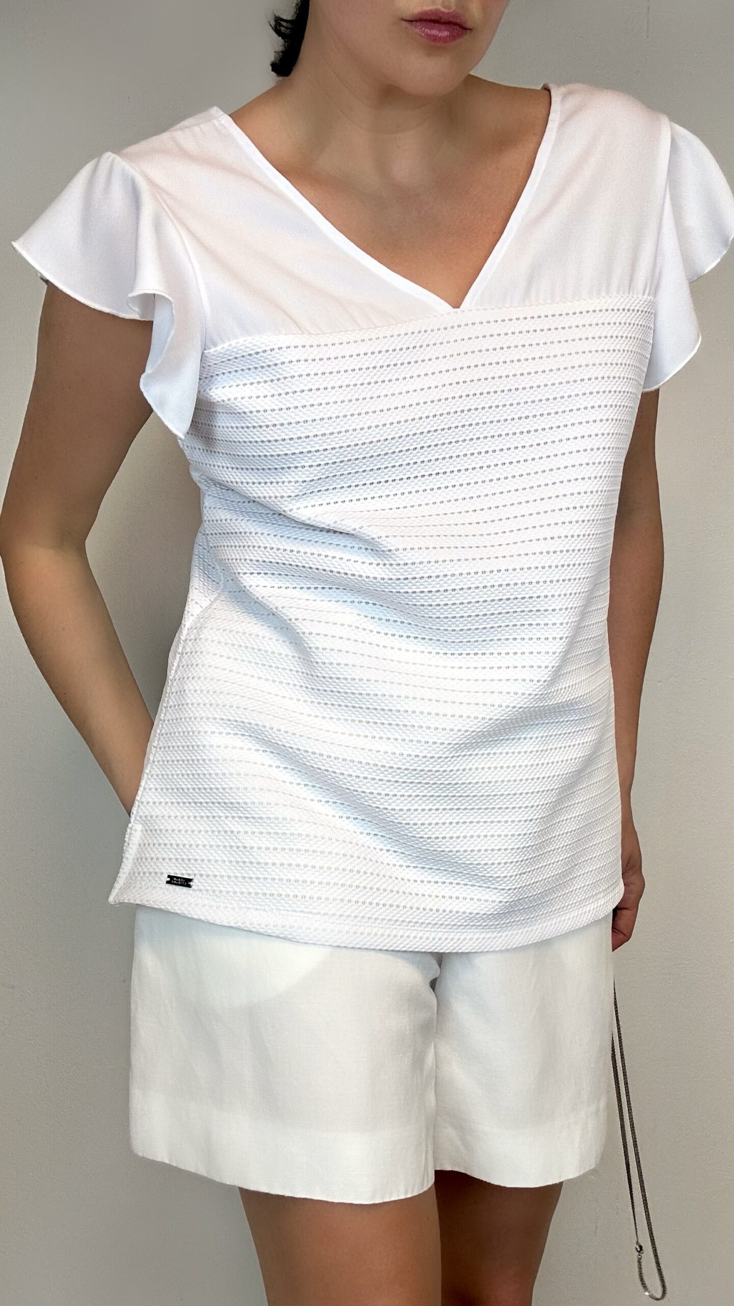 ARMANI white top/blouse with ruffle shoulders