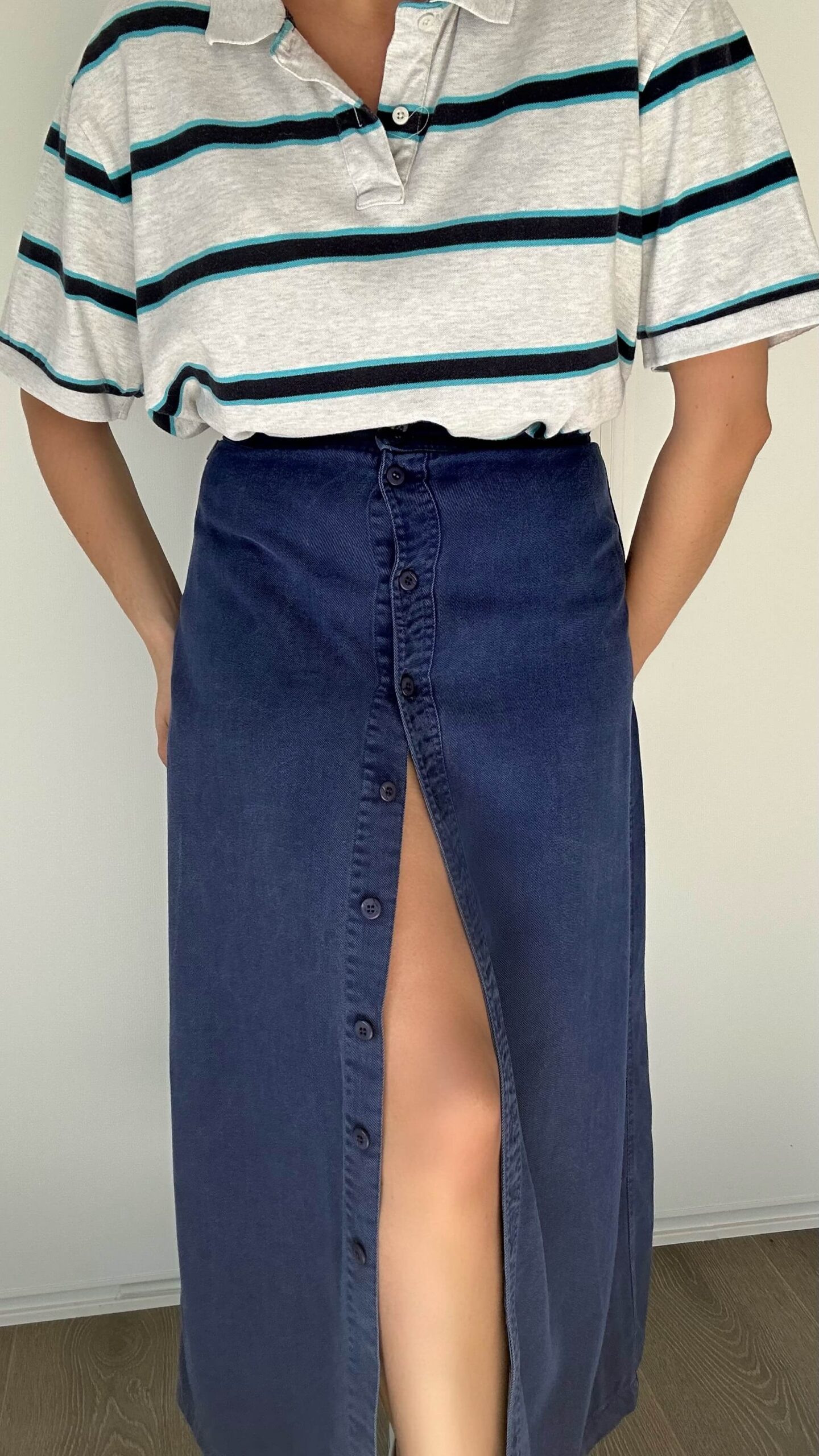 Midnight blue maxi button skirt