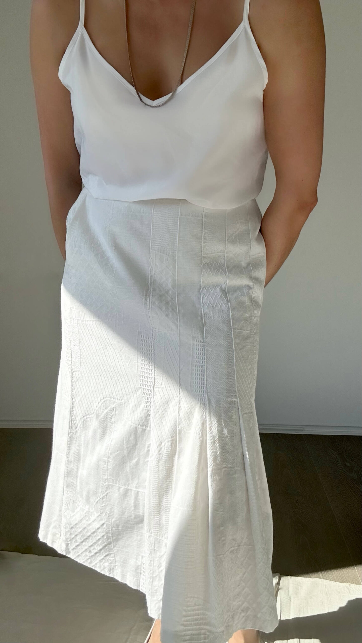 White thick printed cotton skirt