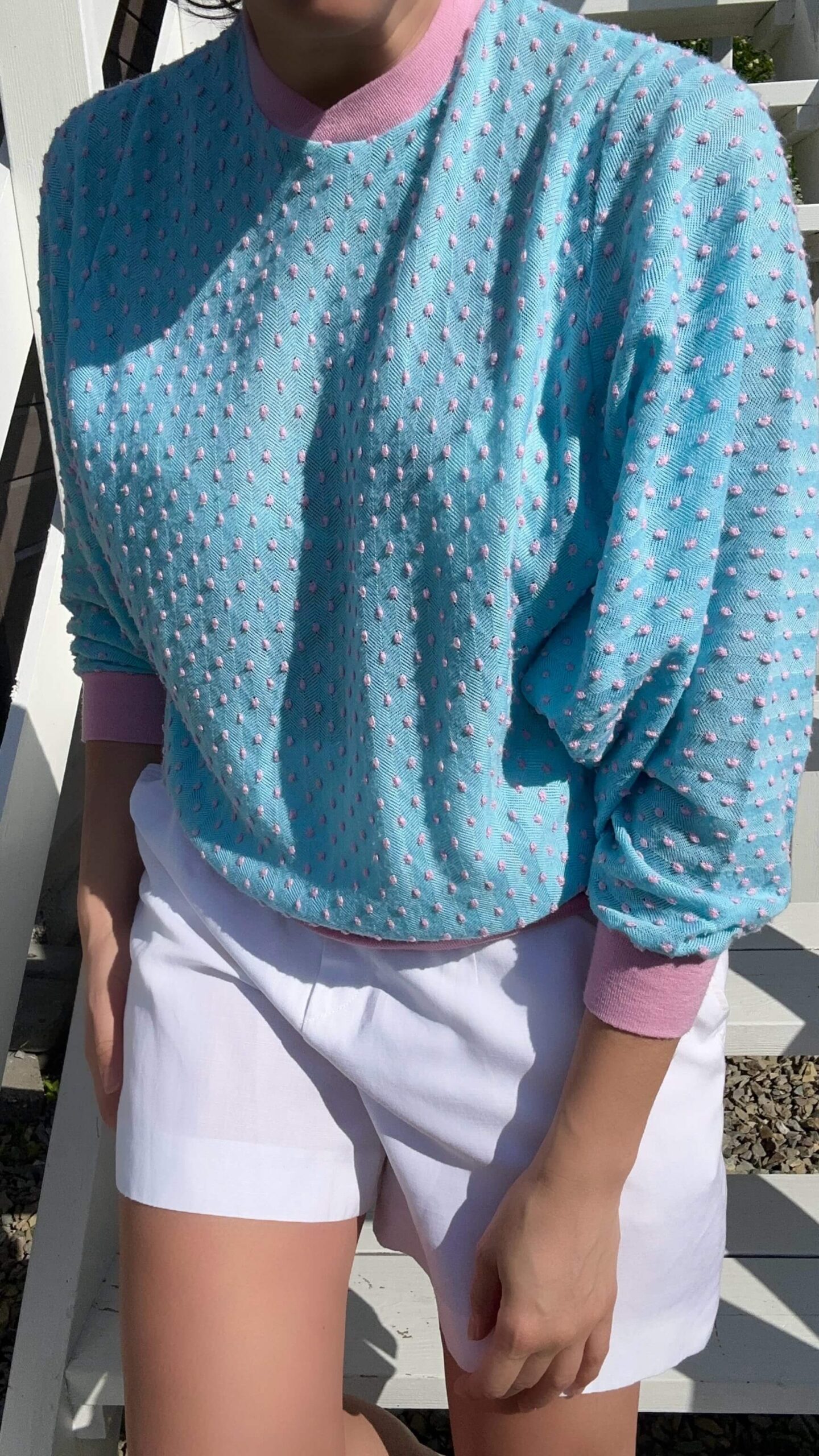 Lollipop blue summer knit with pink popcorn details