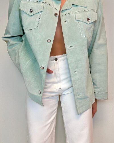 Mint jelly suede leather jacket with rhinestones. As new