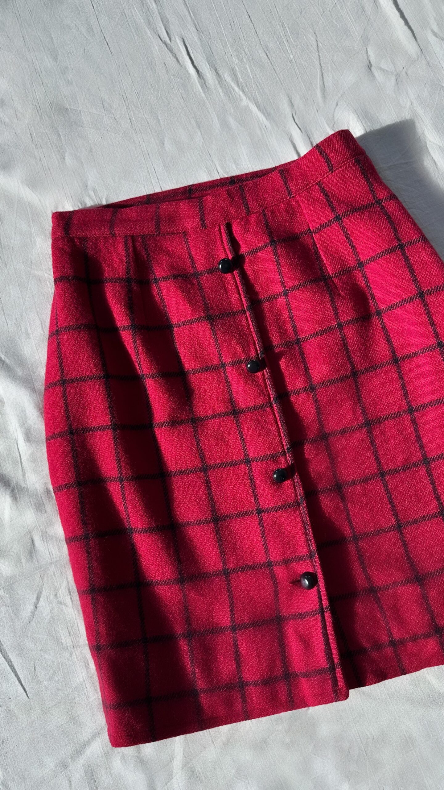 Berry red check woolen skirt