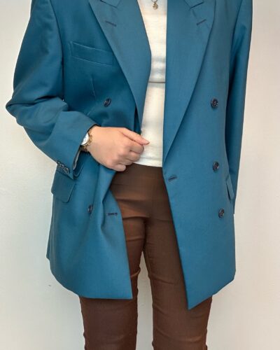 Italian cerulean woolen masculine suit blazer