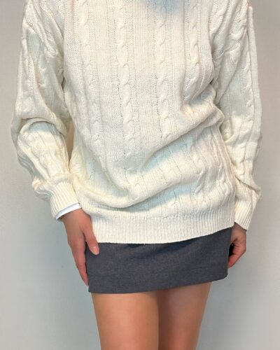 Cable knit timeless beige wool blended sweater
