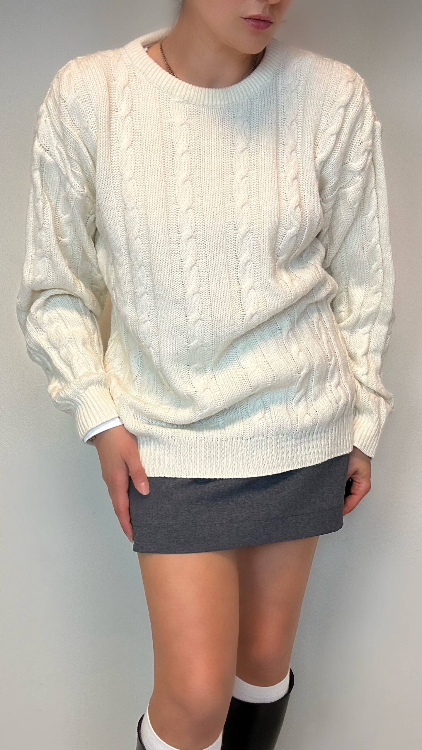 Cable knit timeless beige wool blended sweater