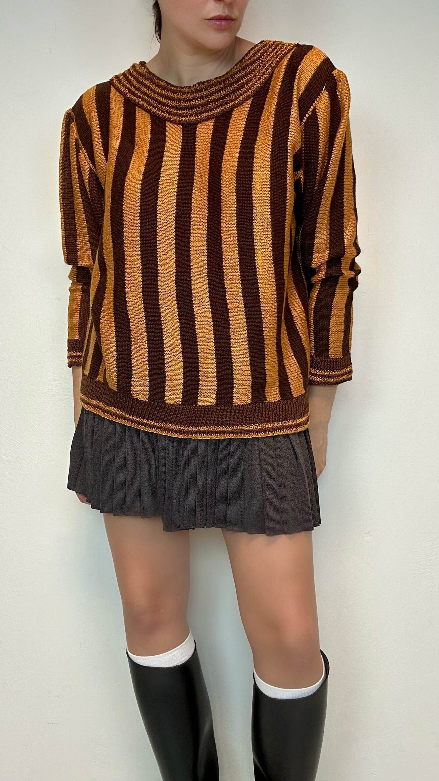 Striped hand-knitted sweater with a boat neck - Image 2