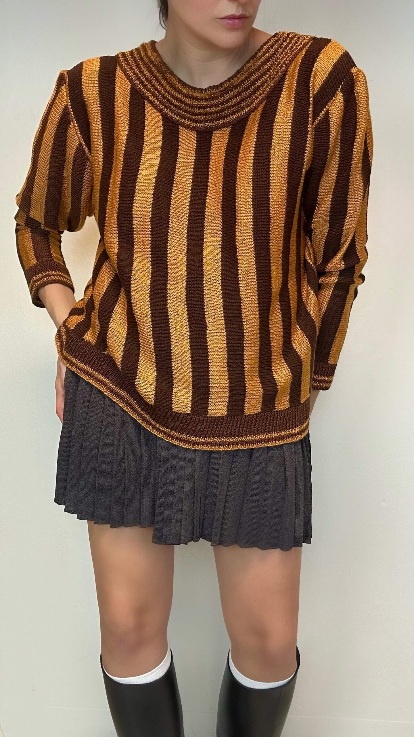 Striped hand-knitted sweater with a boat neck - Image 3