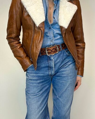 Aviator cognac brown leather jacket