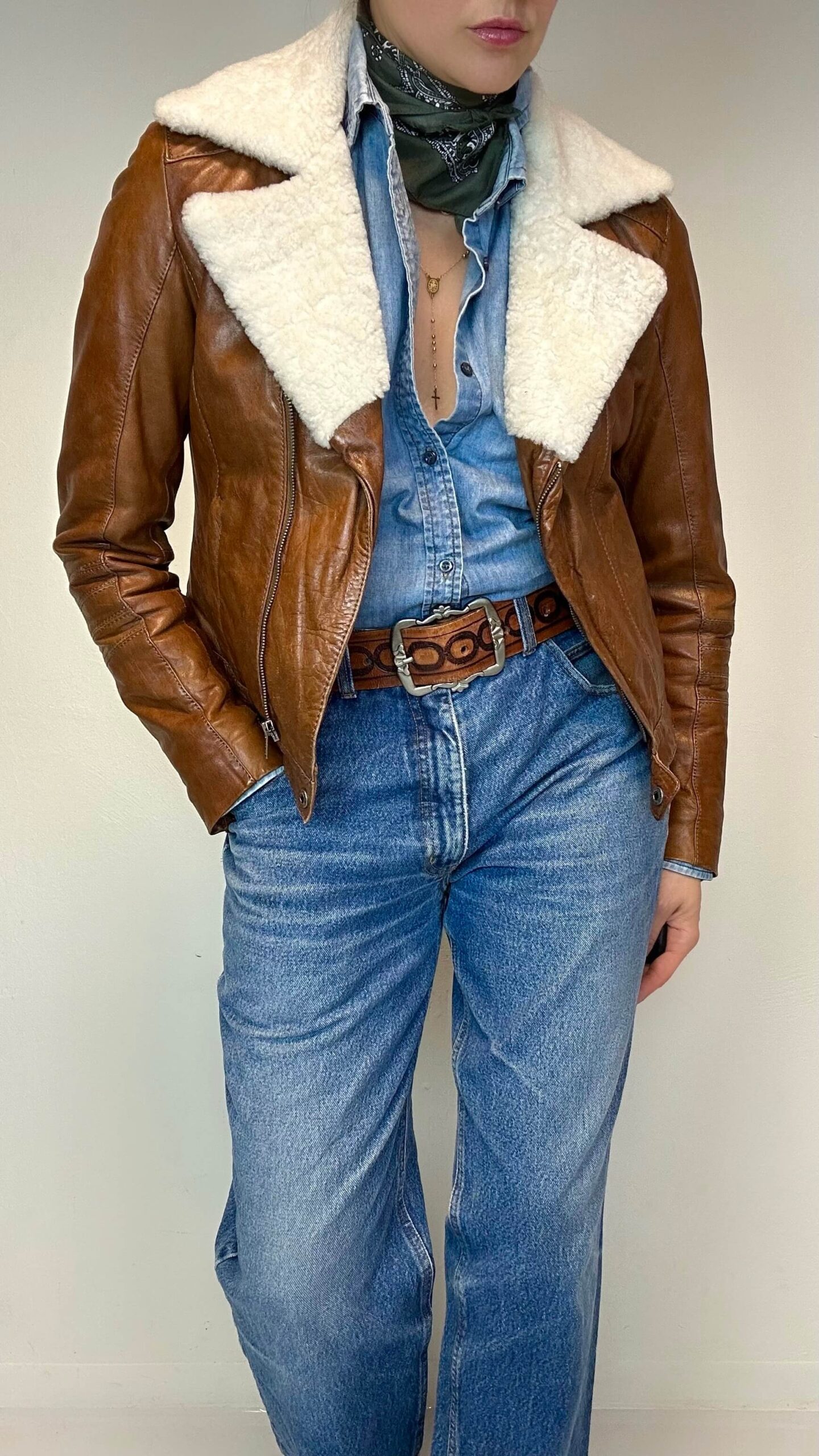 Aviator cognac brown leather jacket