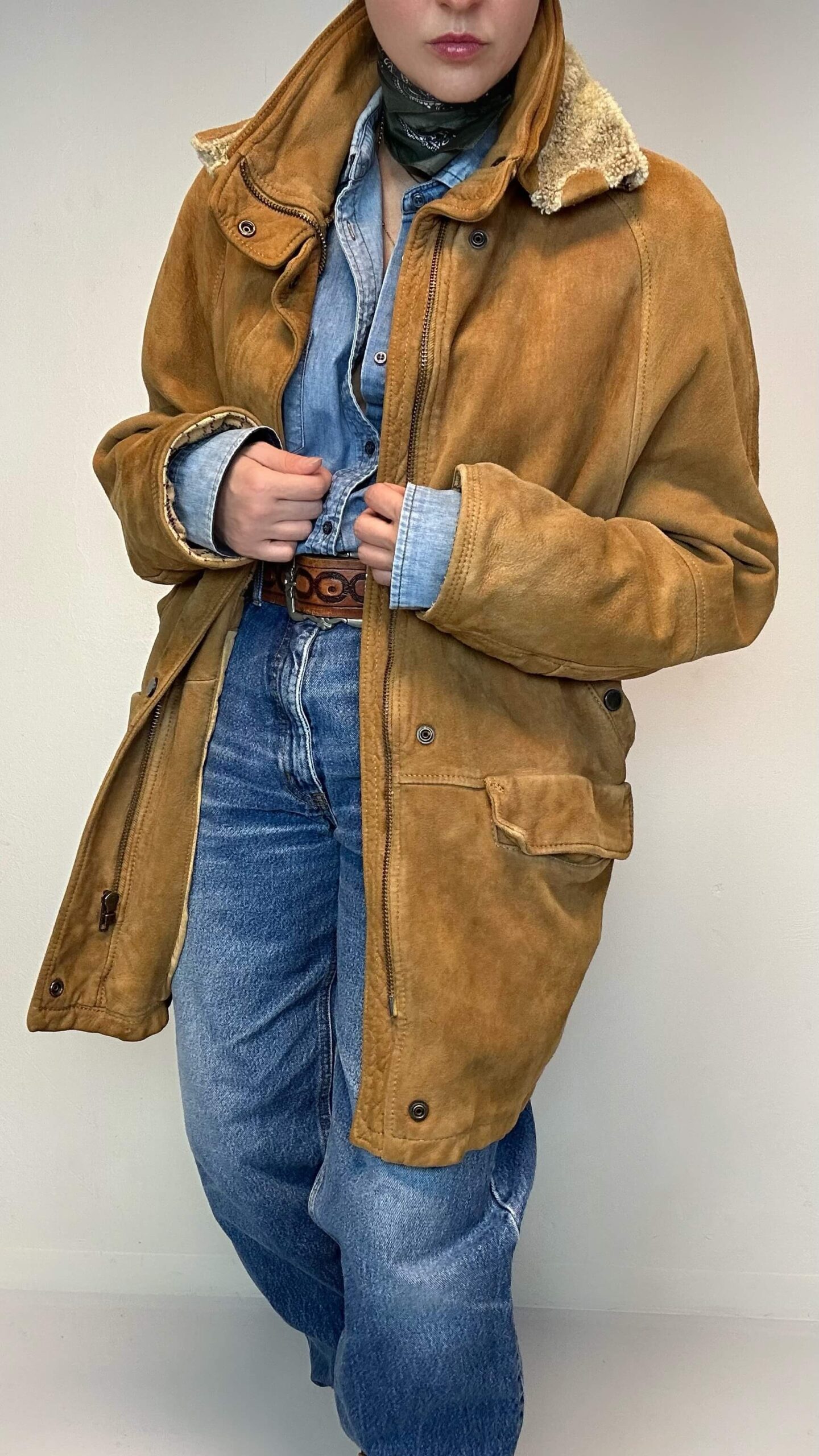 Camel beige heavy masculine suede leather jacket