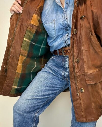 Countryside cognac brown leather boyfriend jacket