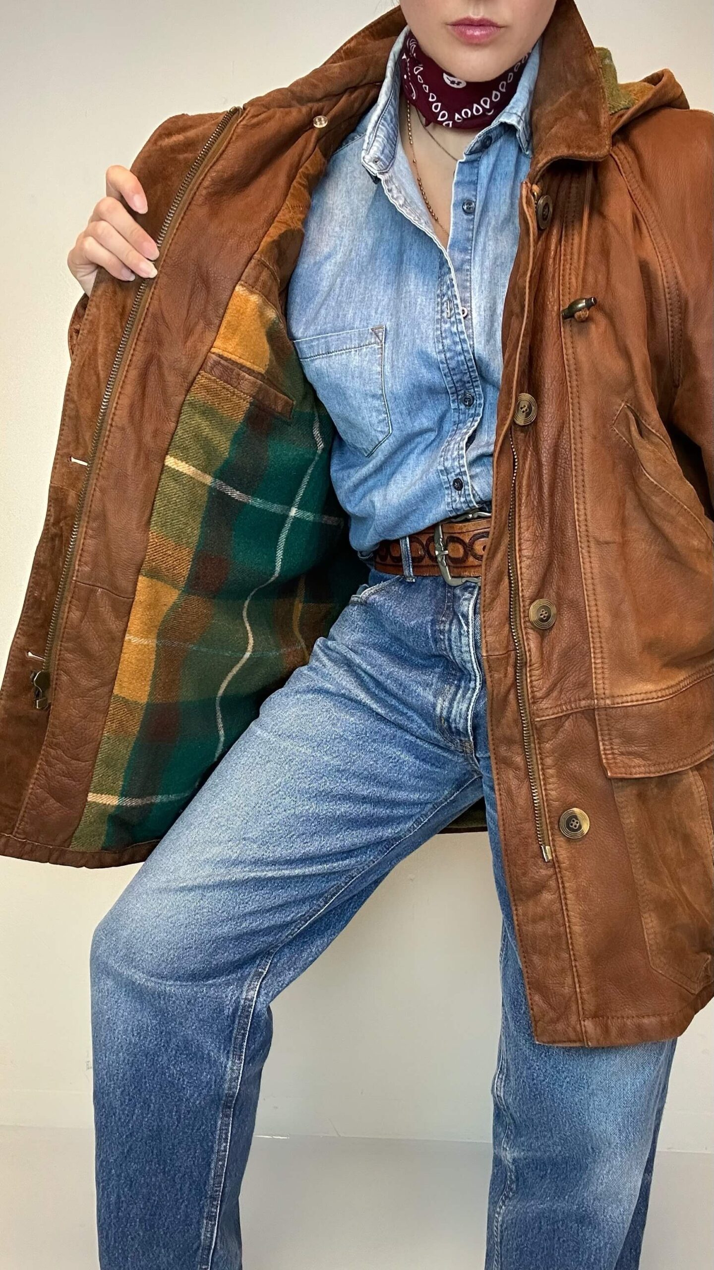 Countryside cognac brown leather boyfriend jacket