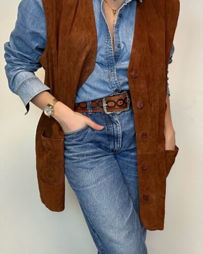 Western camel brown suede leather vest