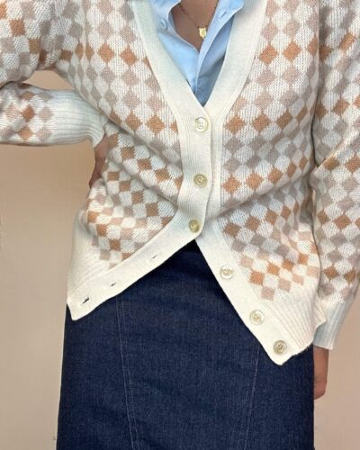 Argyle woolen beige cardigan