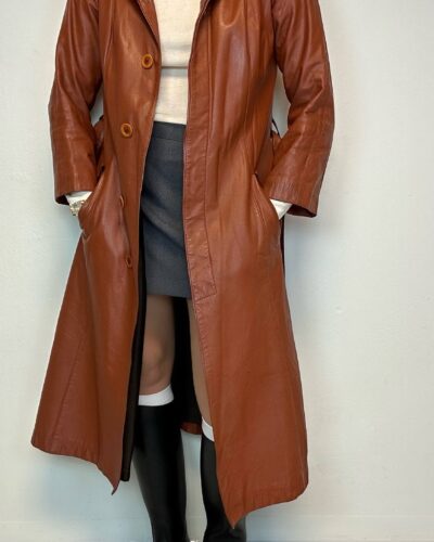 Cognac brown maxi leather coat