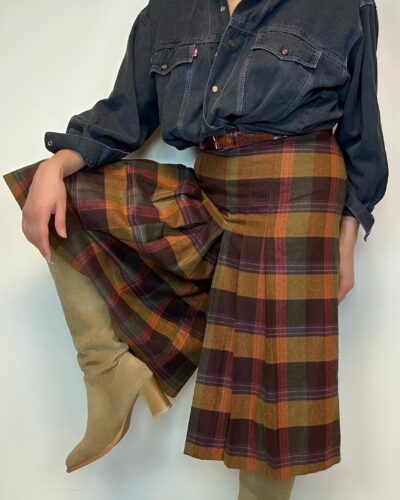 Woolen tartan burgundy/pumpkin culotts