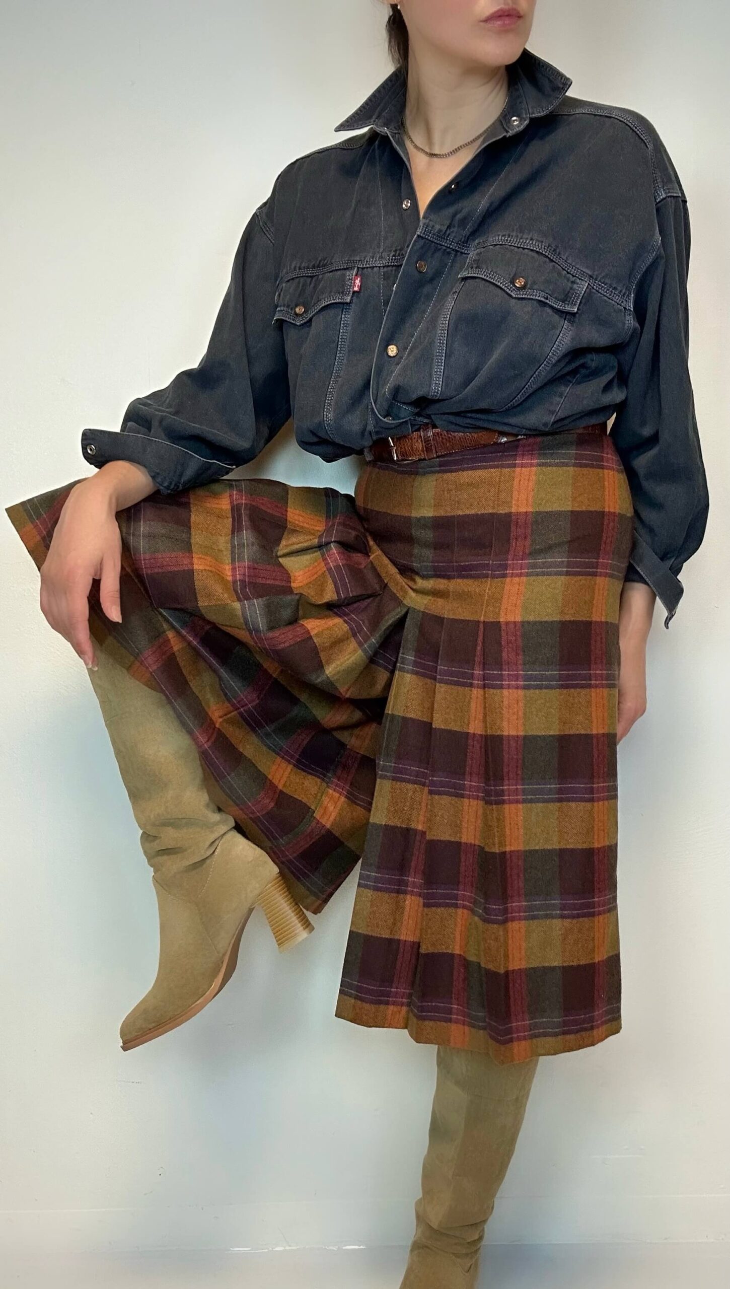 Woolen tartan burgundy/pumpkin culotts