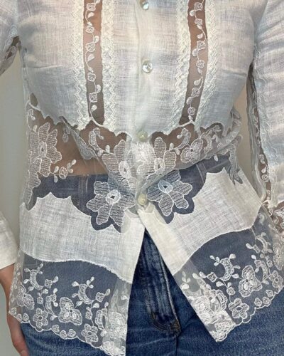 Italian heavy embroidered off white blouse