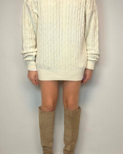 Oyster beige Italian cable knit long sweater