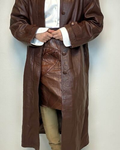 Chocolate brown classic leather coat