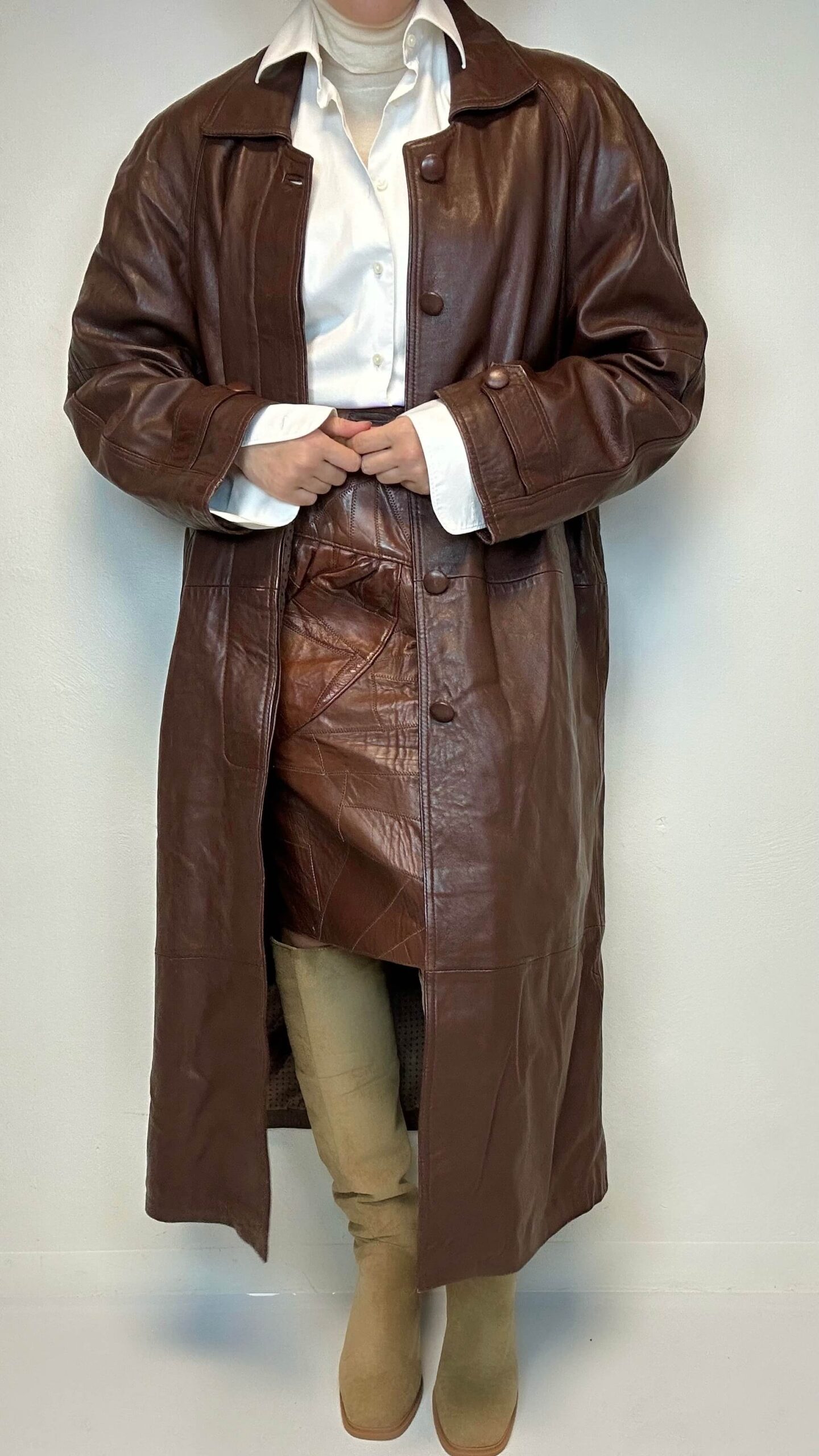 Chocolate brown classic leather coat