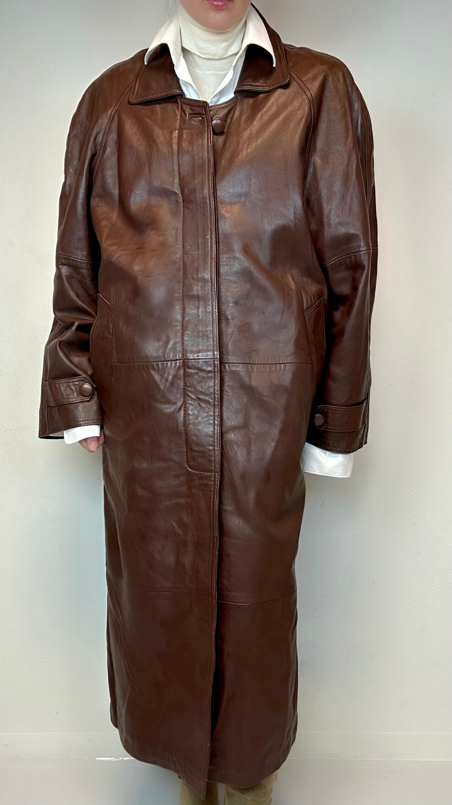 Chocolate brown classic leather coat - Image 5
