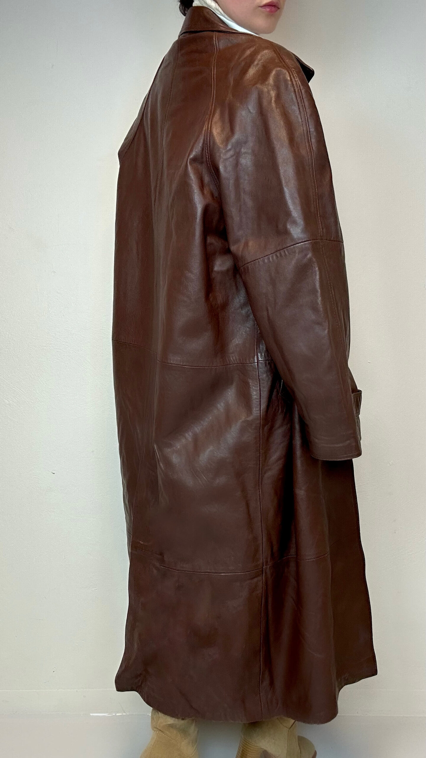 Chocolate brown classic leather coat - Image 6