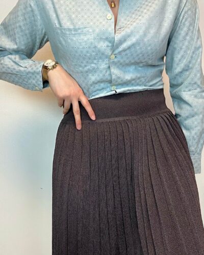 Powder blue blouse with chocolate brown spots