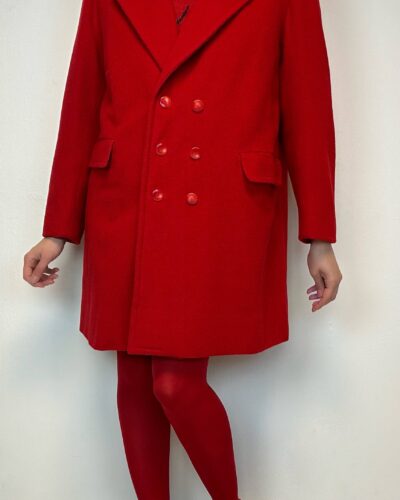 Fire red double-breasted woolen coat