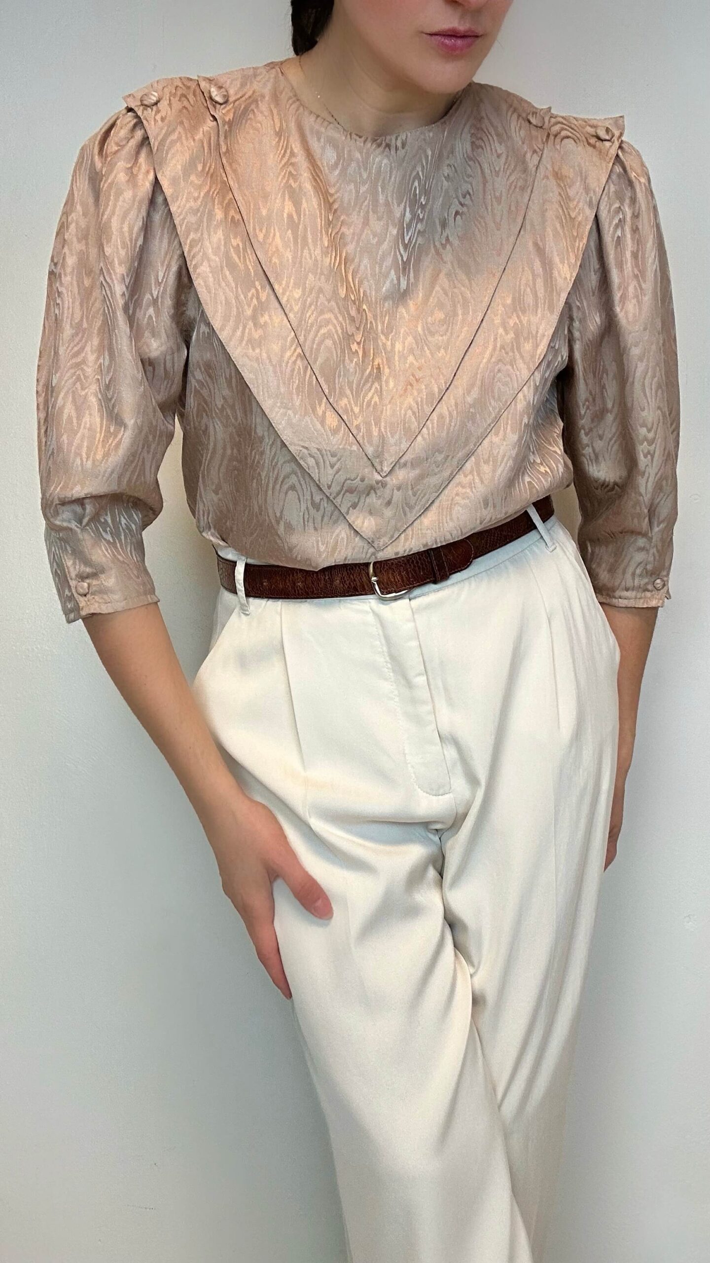 Tan beige patterned blouse