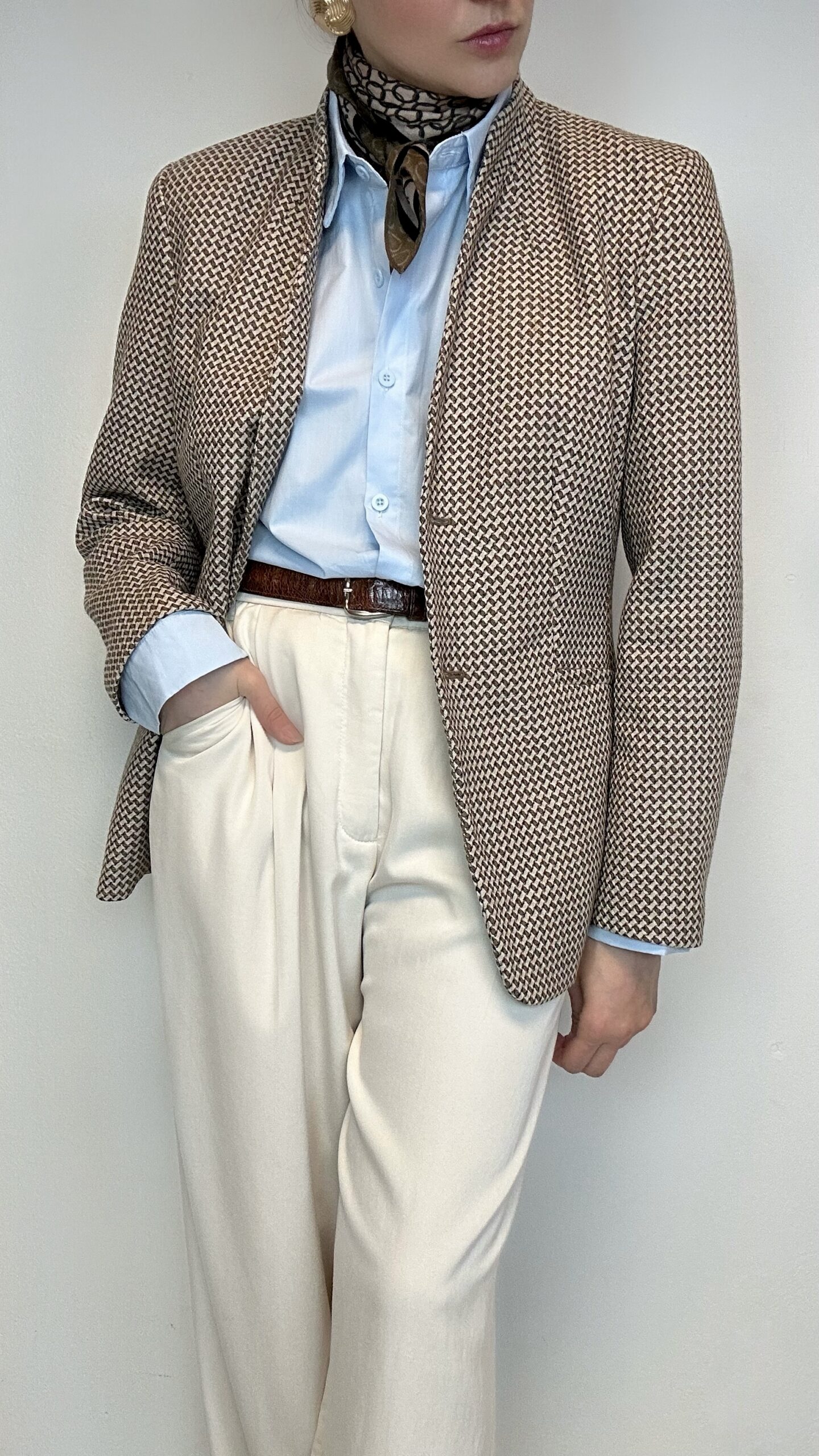 Houndstooth latte beige woolen jacket