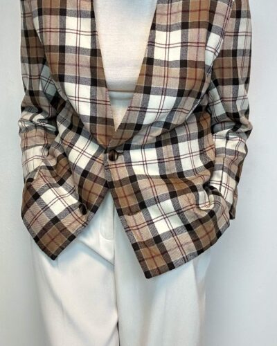 Tartan woolen jacket with a deep v-neck
