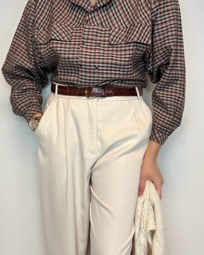 Italian check thick long sleeve blouse