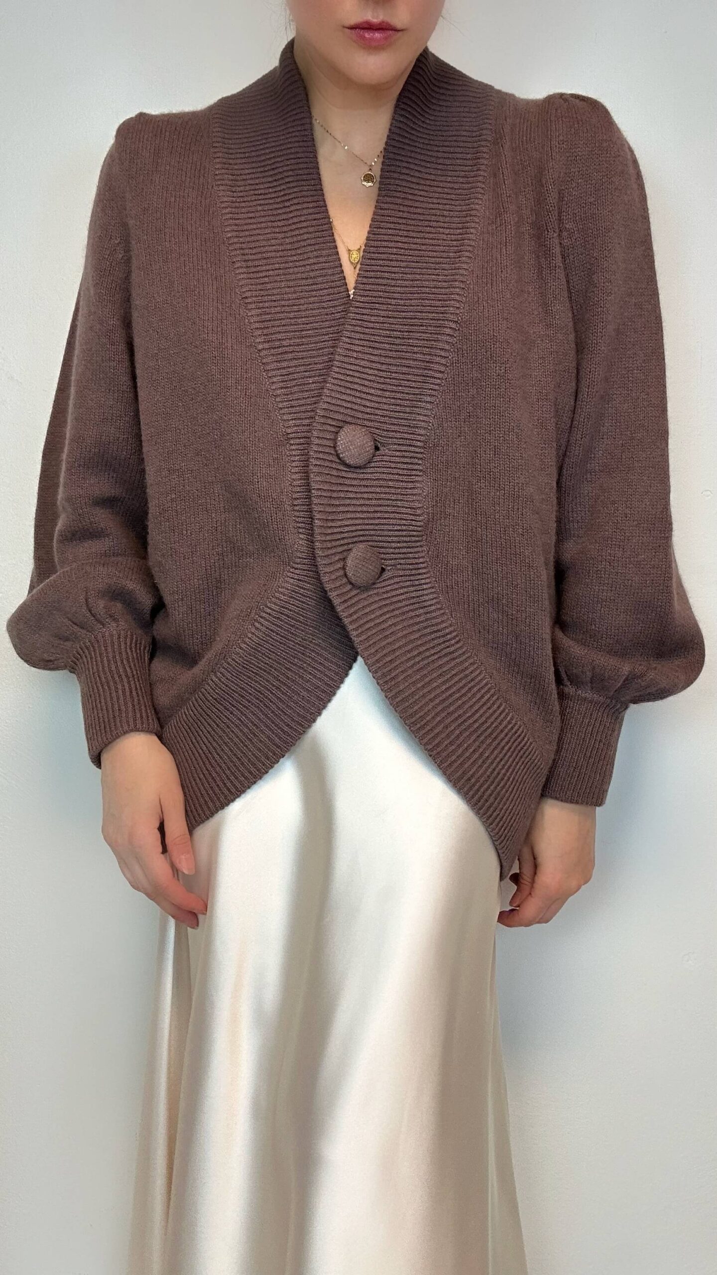 Truffle woolen/angora cardigan.