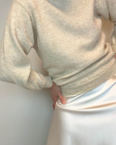 Beige timeless woolen round neck sweater