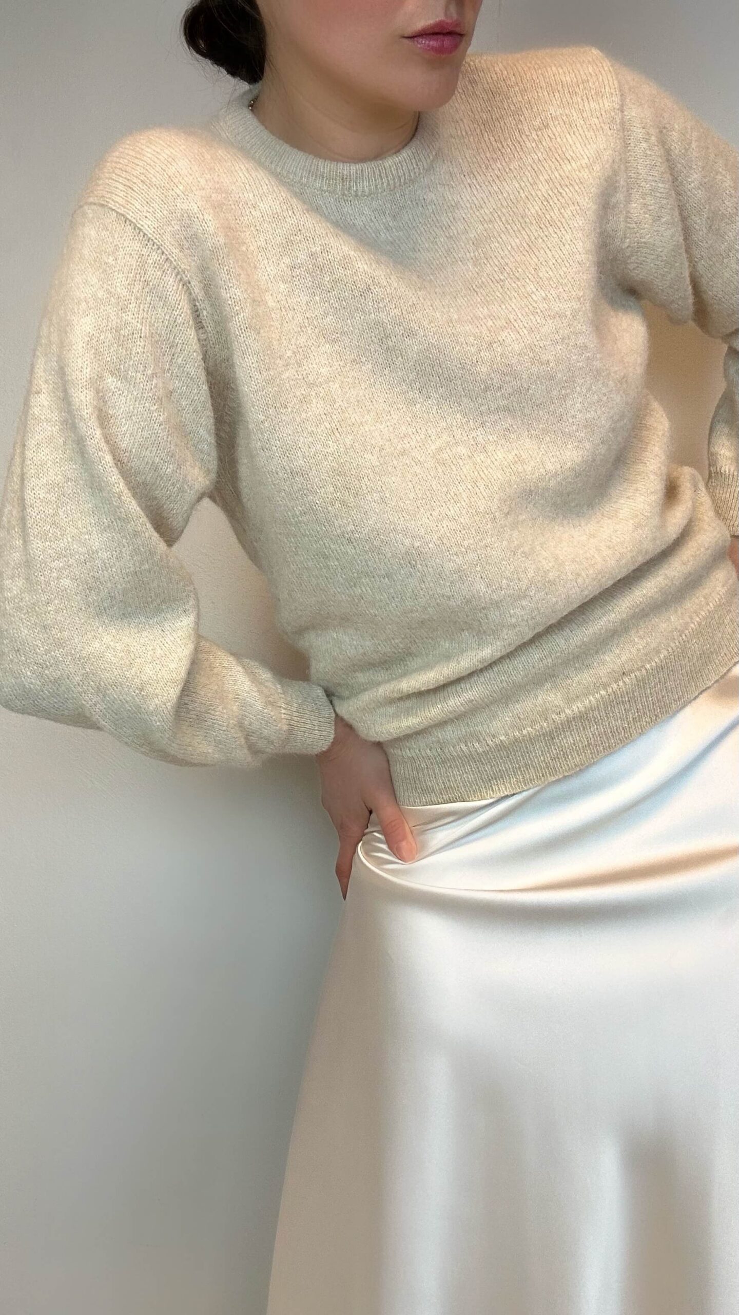 Beige timeless woolen round neck sweater