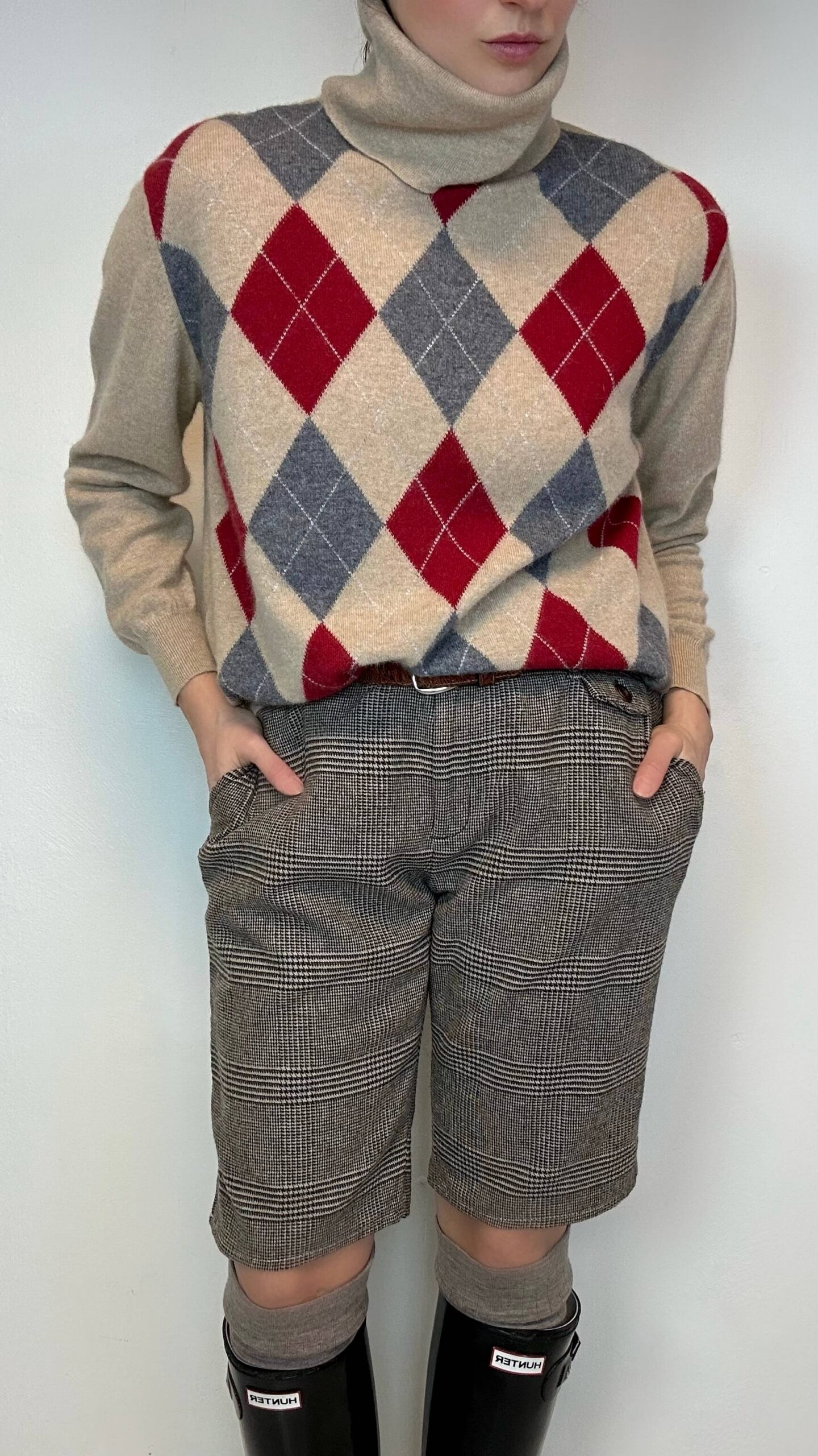 Argyle woolen/angora turtleneck unisex sweater
