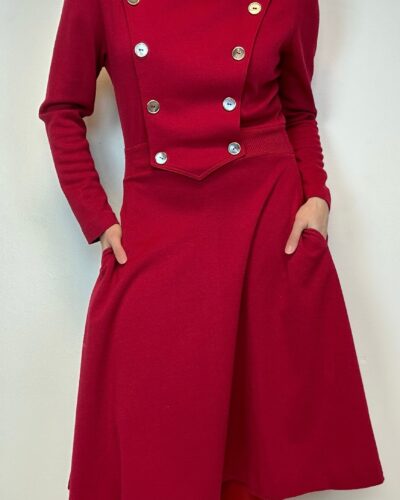 Wine red woolen dress with uhlan front